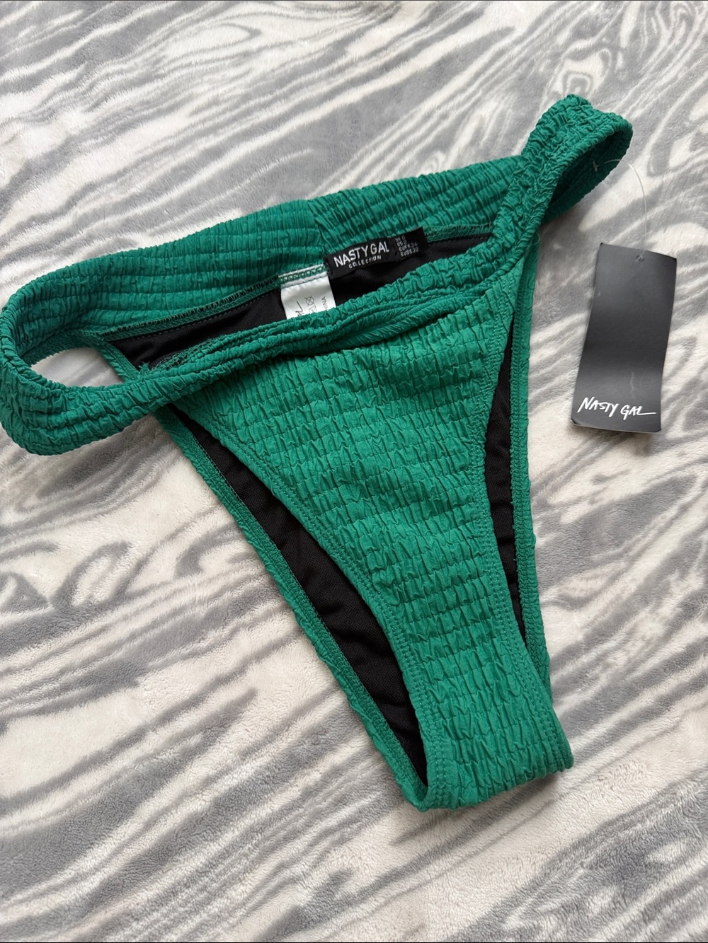 Nasty Gal Emerald Green Textured High-Cut Bikini Bottom new with tag